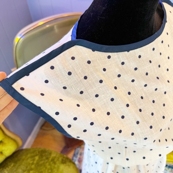 Vintage 80s The Dress Express Blue And White Polka Dot Rayon Blend Dress - Picture 6 of 9